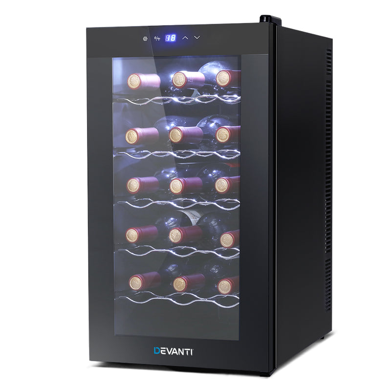 Devanti Wine Cooler 18 Bottle Thermoelectric Chiller Storage Fridge Cellar Black