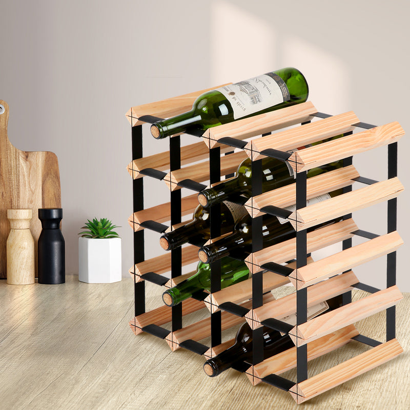 Artiss 20 Bottle Wine Rack Timber Storage Wooden Racks Bottle Glass Holder