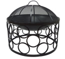 OUTDOOR FIRE PIT ROUND WITH COVER BLACK CLR IRON 58 X 51CM