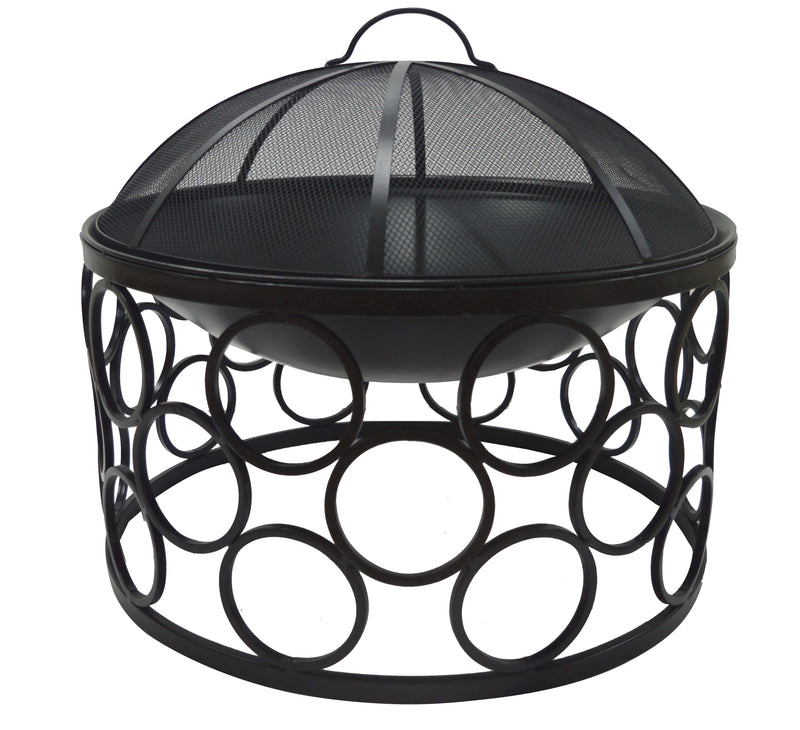 OUTDOOR FIRE PIT ROUND WITH COVER BLACK CLR IRON 58 X 51CM