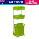 3 Tier Bathroom Laundry Clothes Baskets Bin Hamper Mobile Rack Removable Shelf