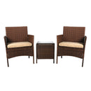 Outdoor Furniture Set Patio Garden 3 Pcs Chair Table Rattan Wicker Cushion Seat Brown