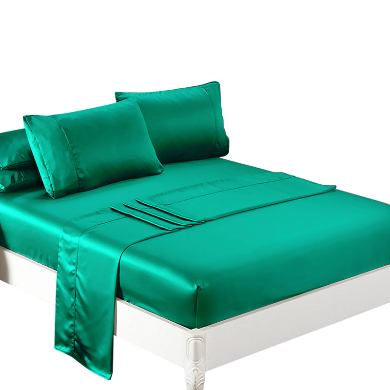 DreamZ Ultra Soft Silky Satin Bed Sheet Set in Queen Size in Teal Colour