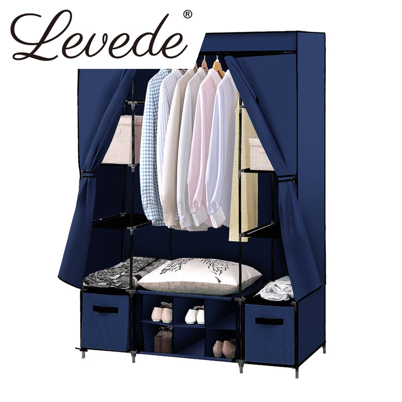 Levede Portable Wardrobes Shoe Rack Clothes Cabinet Closet Storage Navy Blue