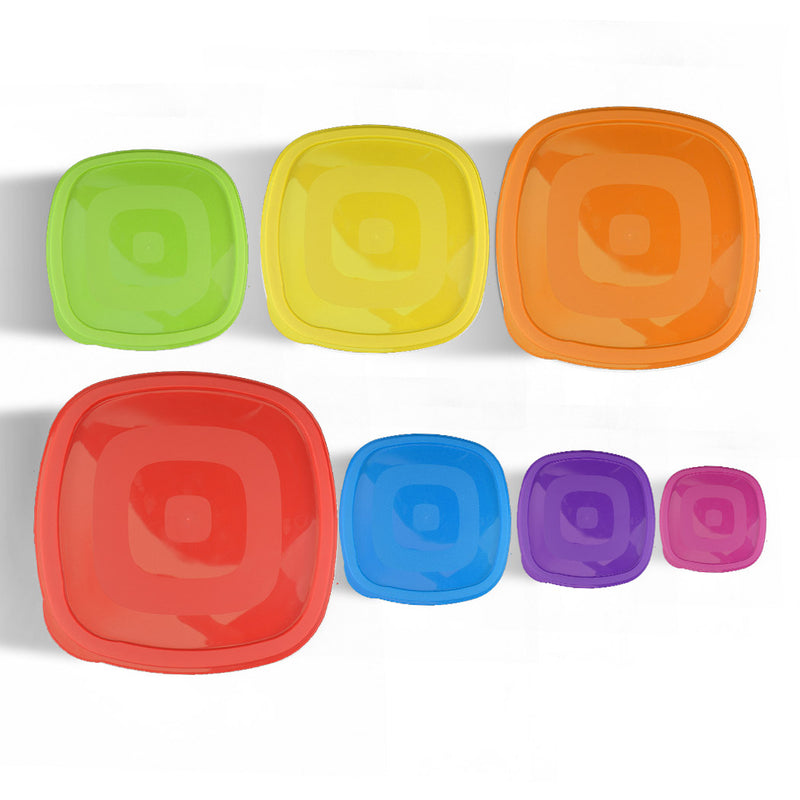 Set of 7 Reusable Bowl Food Fresh Keeping Sealing Lid Container Cover Plastic AU