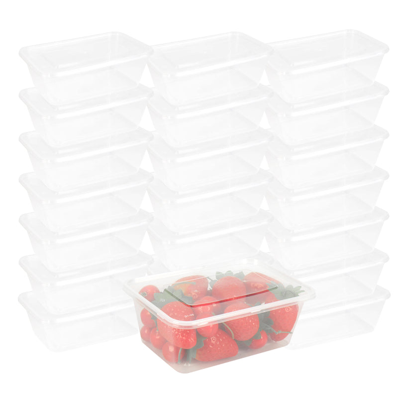 500 Pcs 750ml Take Away Food Platstic Containers Boxes Base and Lids Bulk Pack