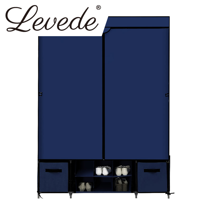 Levede Portable Wardrobes Shoe Rack Clothes Cabinet Closet Storage Navy Blue