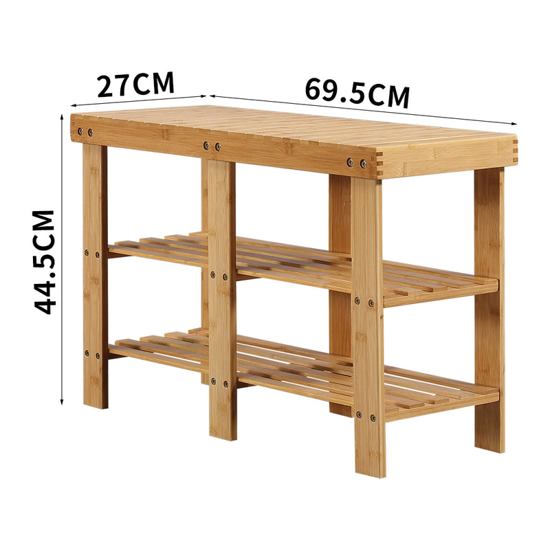 Bamboo Shoe Rack Stand Bench 3 Tier Cabinet Shoes Storage Shelf Organiser 69.5cm