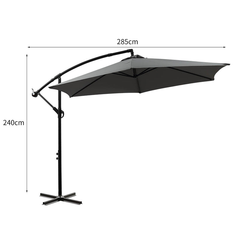 3M Outdoor Umbrella Cantilever Cover Garden Patio Beach Umbrellas Crank Grey