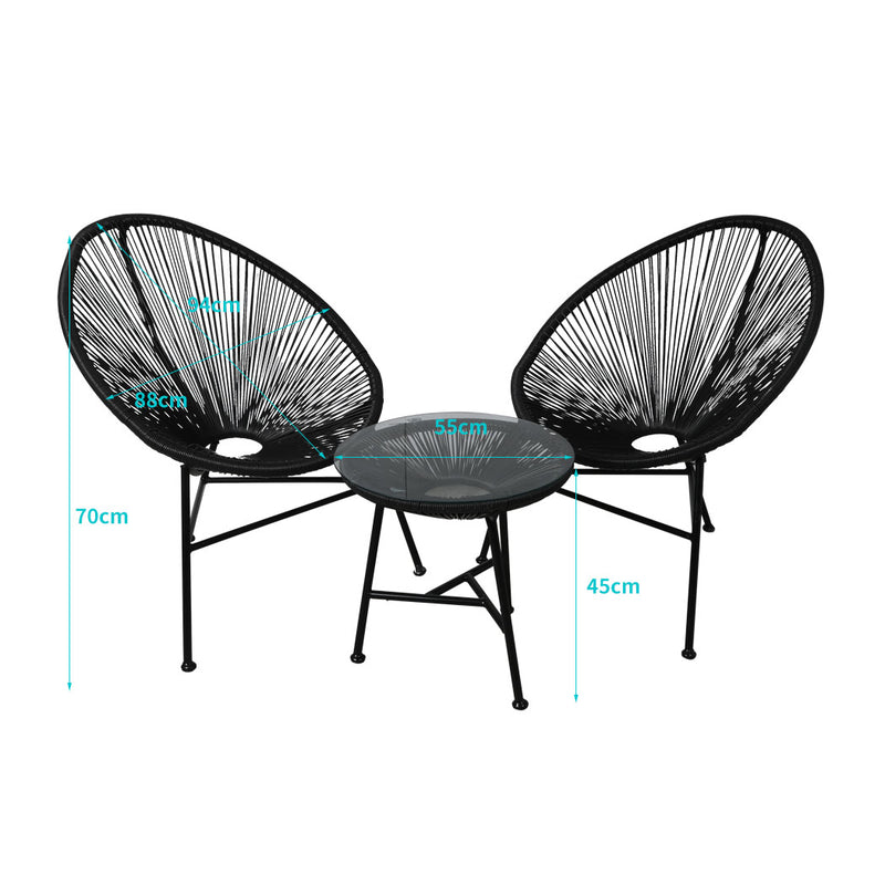 3Pcs Outdoor Furniture Set Garden Patio Chair Table Wicker Setting Chairs Bench