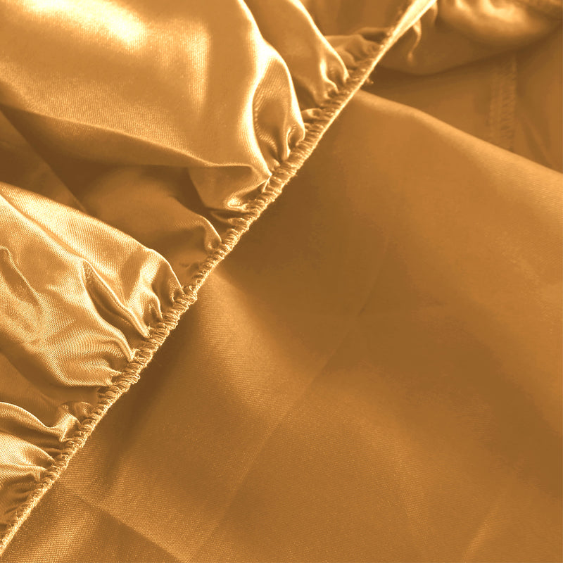 DreamZ Ultra Soft Silky Satin Bed Sheet Set in Double Size in Gold Colour