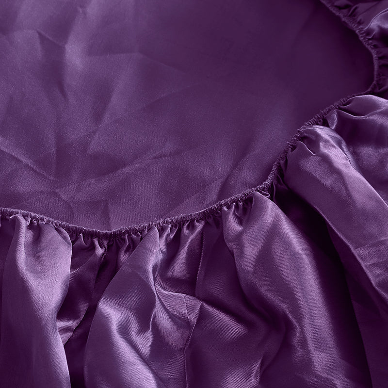 DreamZ Ultra Soft Silky Satin Bed Sheet Set in Single Size in Purple Colour