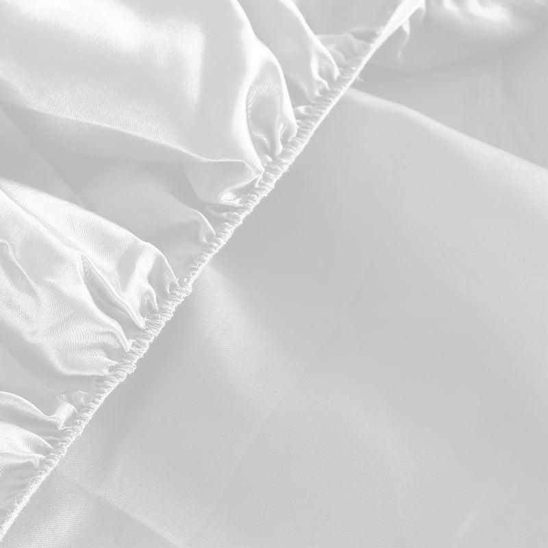 DreamZ Ultra Soft Silky Satin Bed Sheet Set in Queen Size in White Colour