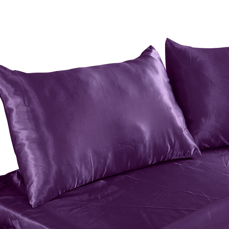 DreamZ Ultra Soft Silky Satin Bed Sheet Set in Single Size in Purple Colour