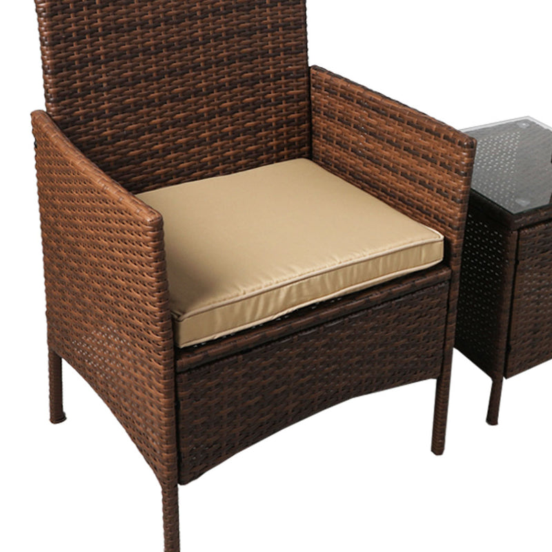 Outdoor Furniture Set Patio Garden 3 Pcs Chair Table Rattan Wicker Cushion Seat Brown