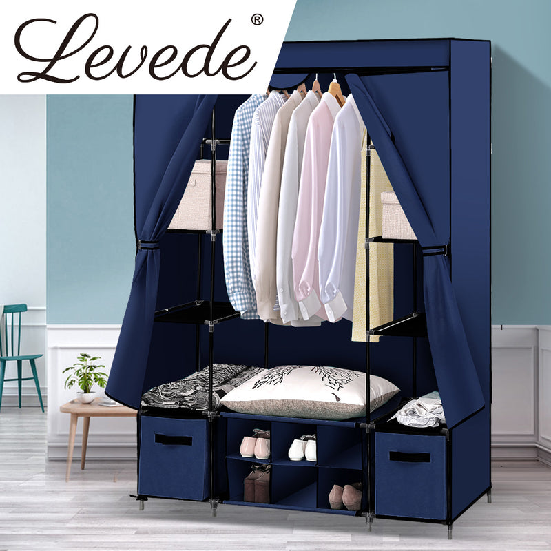 Levede Portable Wardrobes Shoe Rack Clothes Cabinet Closet Storage Navy Blue