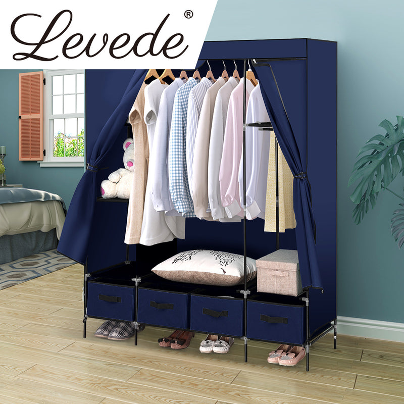 Levede Portable Wardrobe Clothes Closet Storage Cabinet 4 Drawer Navy Blue