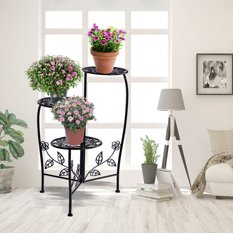 2X Wrought Iron Outdoor Indoor Flower Pots Plant Stand Garden Metal Corner Shelf
