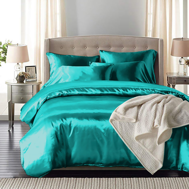 DreamZ Silk Satin Quilt Duvet Cover Set in King Size in Teal Colour