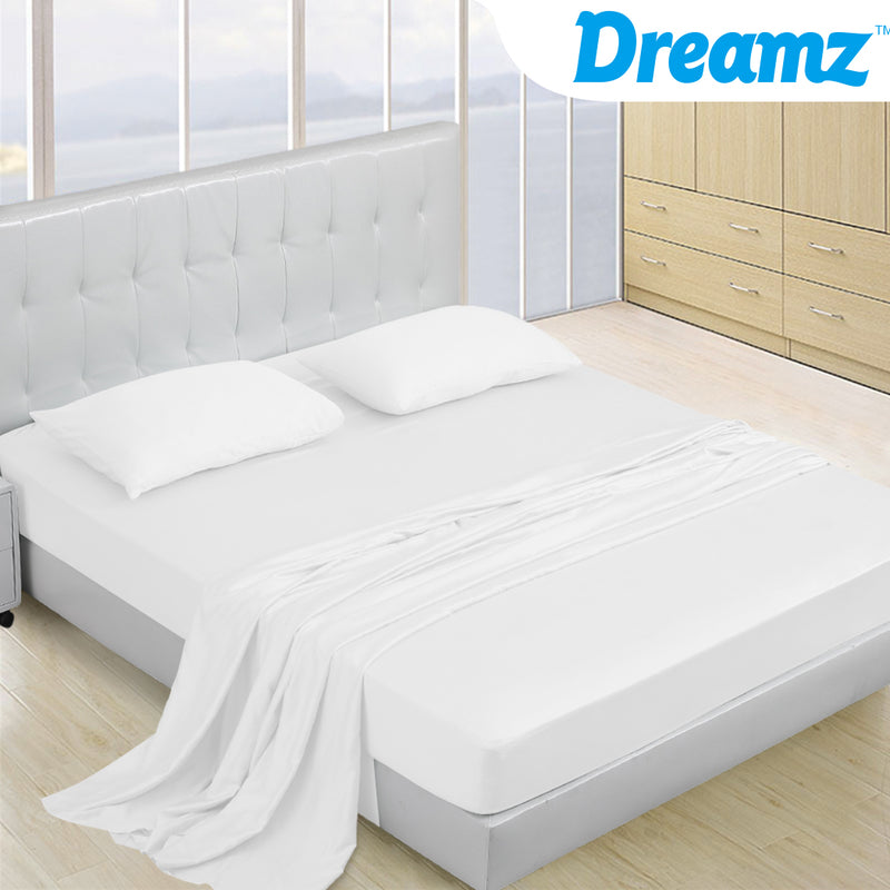 DreamZ 4 Pcs Natural Bamboo Cotton Bed Sheet Set in Size King White