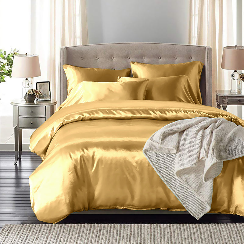 DreamZ Silk Satin Quilt Duvet Cover Set in Single Size in Champagne Colour