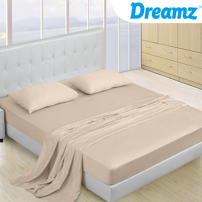 DreamZ 4 Pcs Natural Bamboo Cotton Bed Sheet Set in Size King Ivory