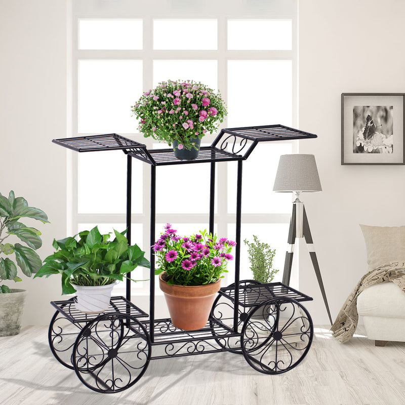 2x Plant Stand Outdoor Indoor Pot Garden Decor Flower Rack Wrought Iron 4Wheeler