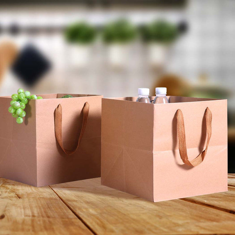 50x Brown Paper Bag Kraft Eco Recyclable Gift Carry Shopping Retail Bags Handles