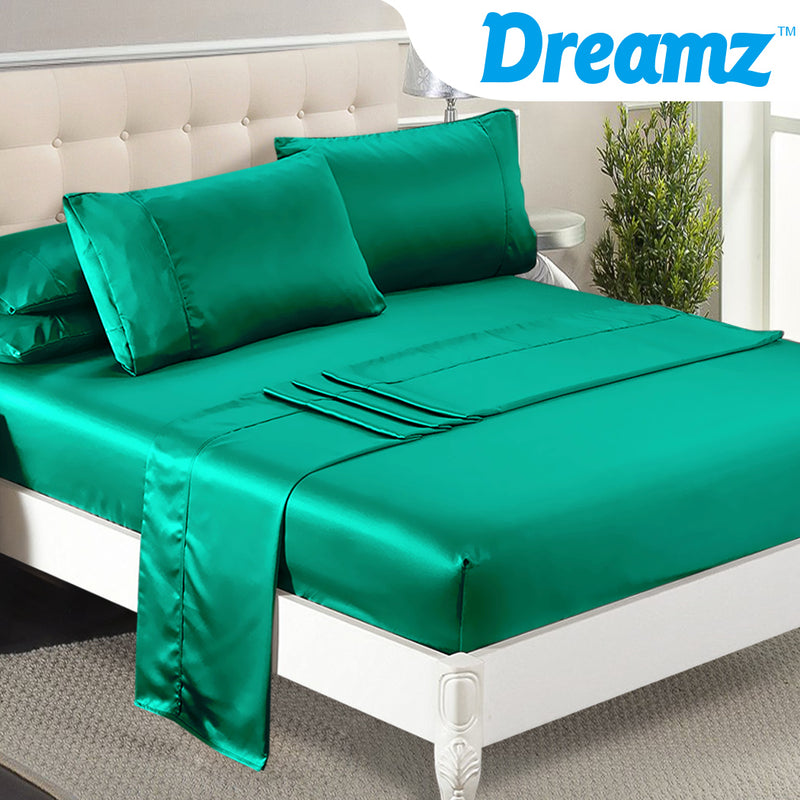 DreamZ Ultra Soft Silky Satin Bed Sheet Set in Queen Size in Teal Colour