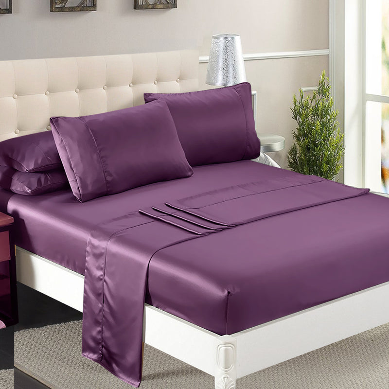 DreamZ Ultra Soft Silky Satin Bed Sheet Set in Single Size in Purple Colour