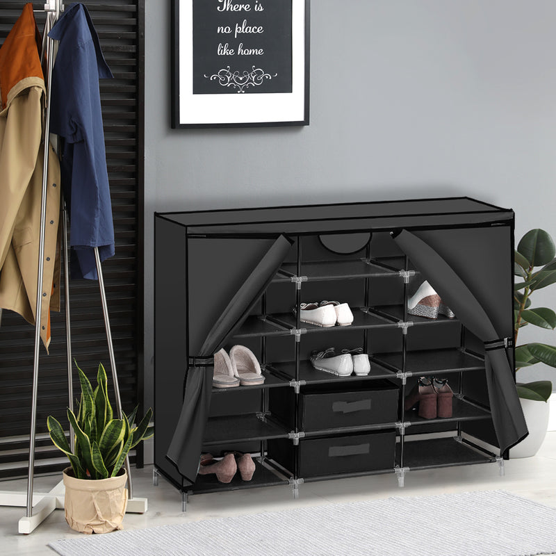 Shoe Rack DIY Portable Storage Cabinet Organiser Stackable Shelf Organizer Black