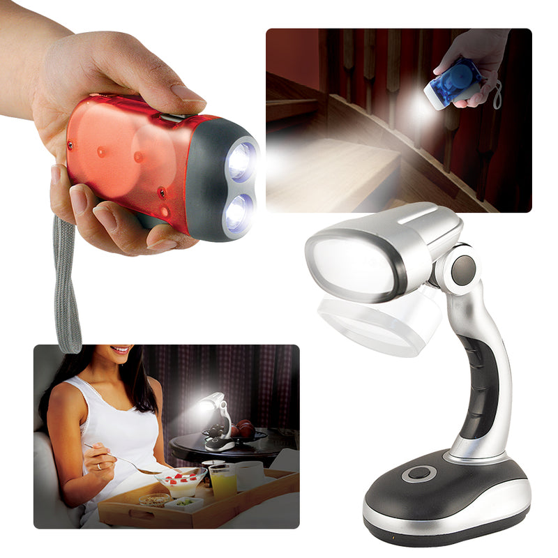 'NO BATTERIES' TORCH AND PIVOTING LAMP SET